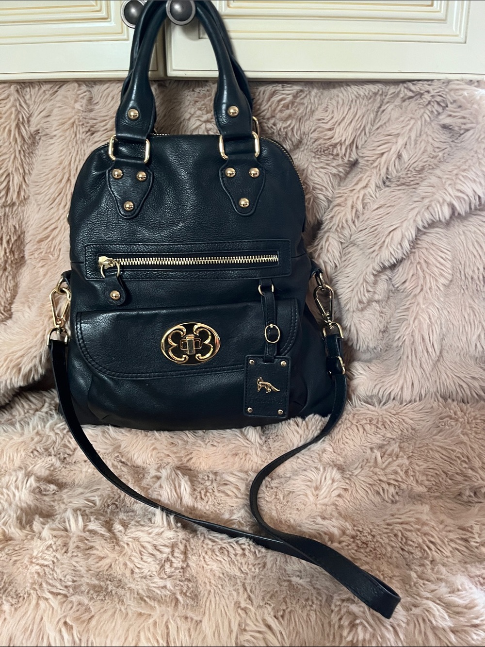 Emma Fox 🦊 Black Leather Shoulder Bag with Gold Hardware